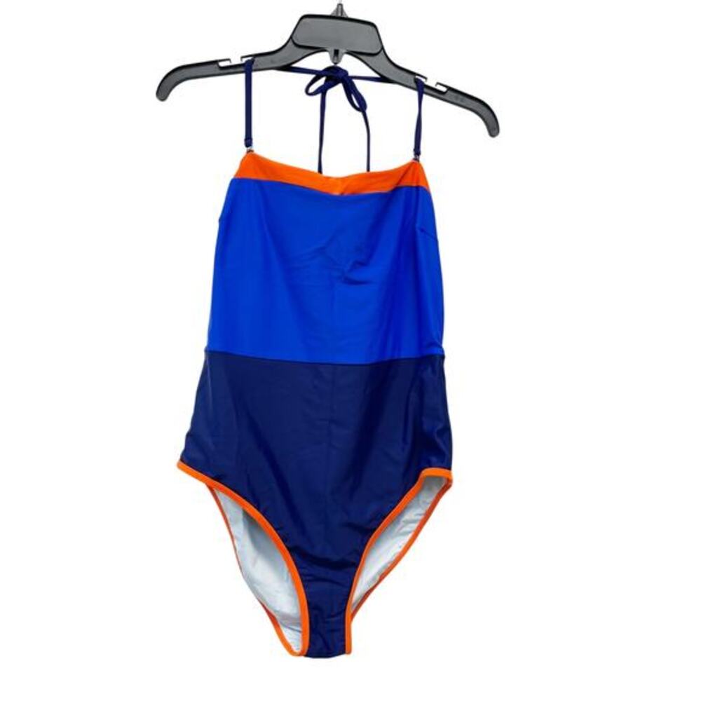 Cupshe‎ Women's Navy Orange Colorblock Convertible One Piece Swimsuit Large